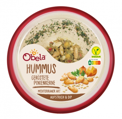 Obela Hummus gibt es seit diesem Jahr im neuen Verpackungsdesign mit Nutri-Score (Quelle: Obela)